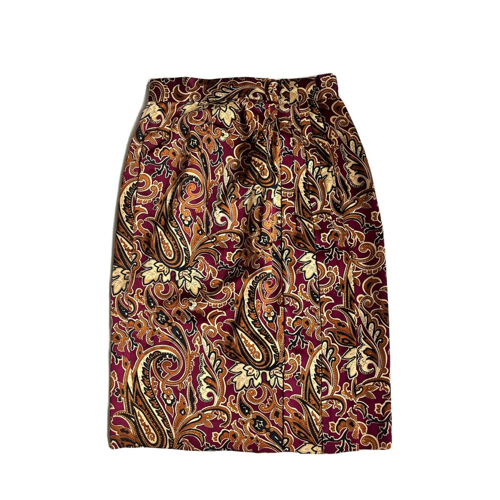 Vintage Dana Buchman 100% Silk Midi Pencil Skirt Paisley Layered w Pockets 6